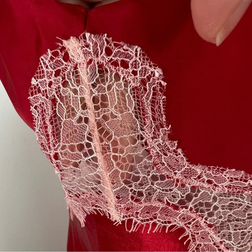 Victoria's Secret Red Satin Lace Slip Nightgown Chemise Teddy Women’s Size XL